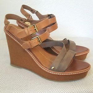 Dolce Vita Brown Wedge Leather Strap Heels Size 9.5M